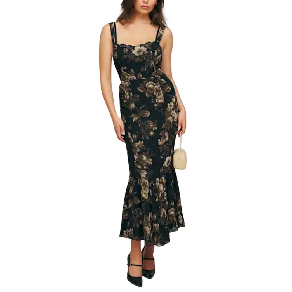 Reformation Floral Black Irisa Dress Size 0